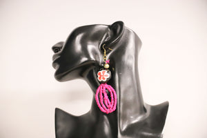 Anna Solomon - Raffia & Kukui Nut Earrings - Coral Design